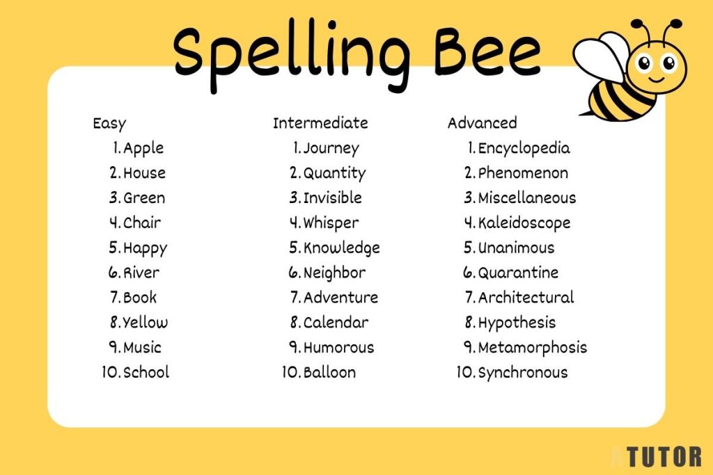 spelling bee words easy and hard