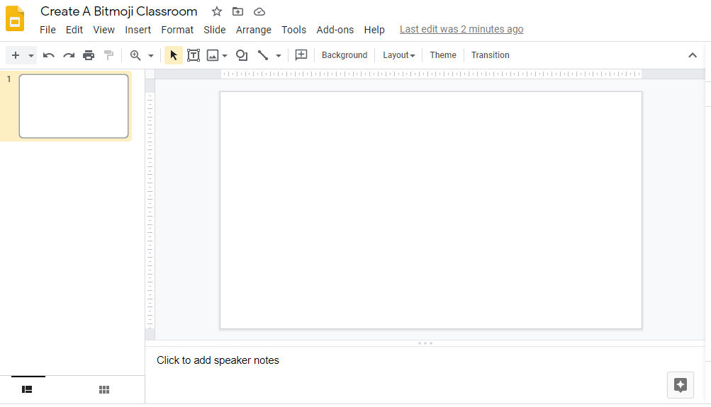 blank slide to create a virtual bitmoji classroom