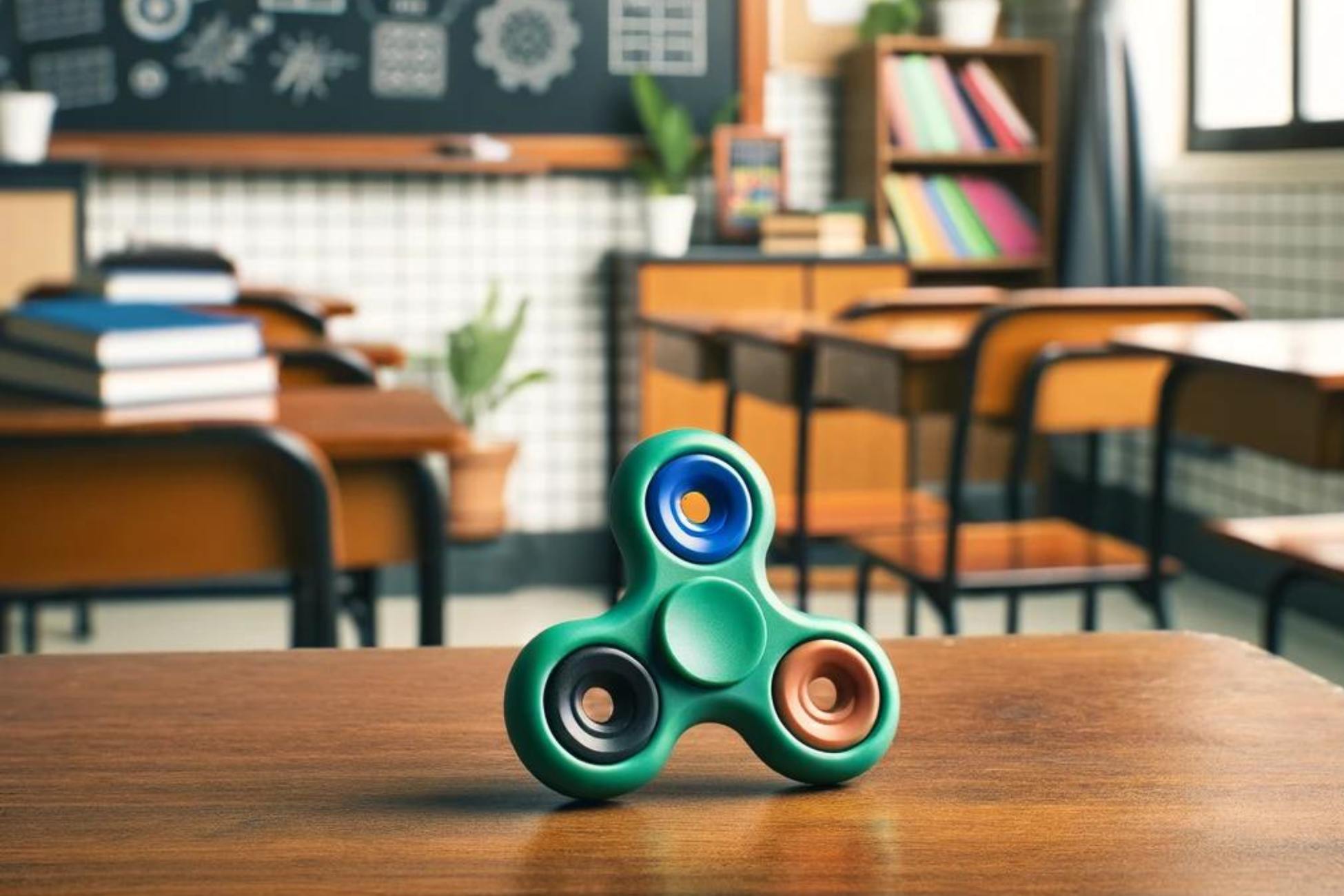 fidget toy spinner on a classroom desk