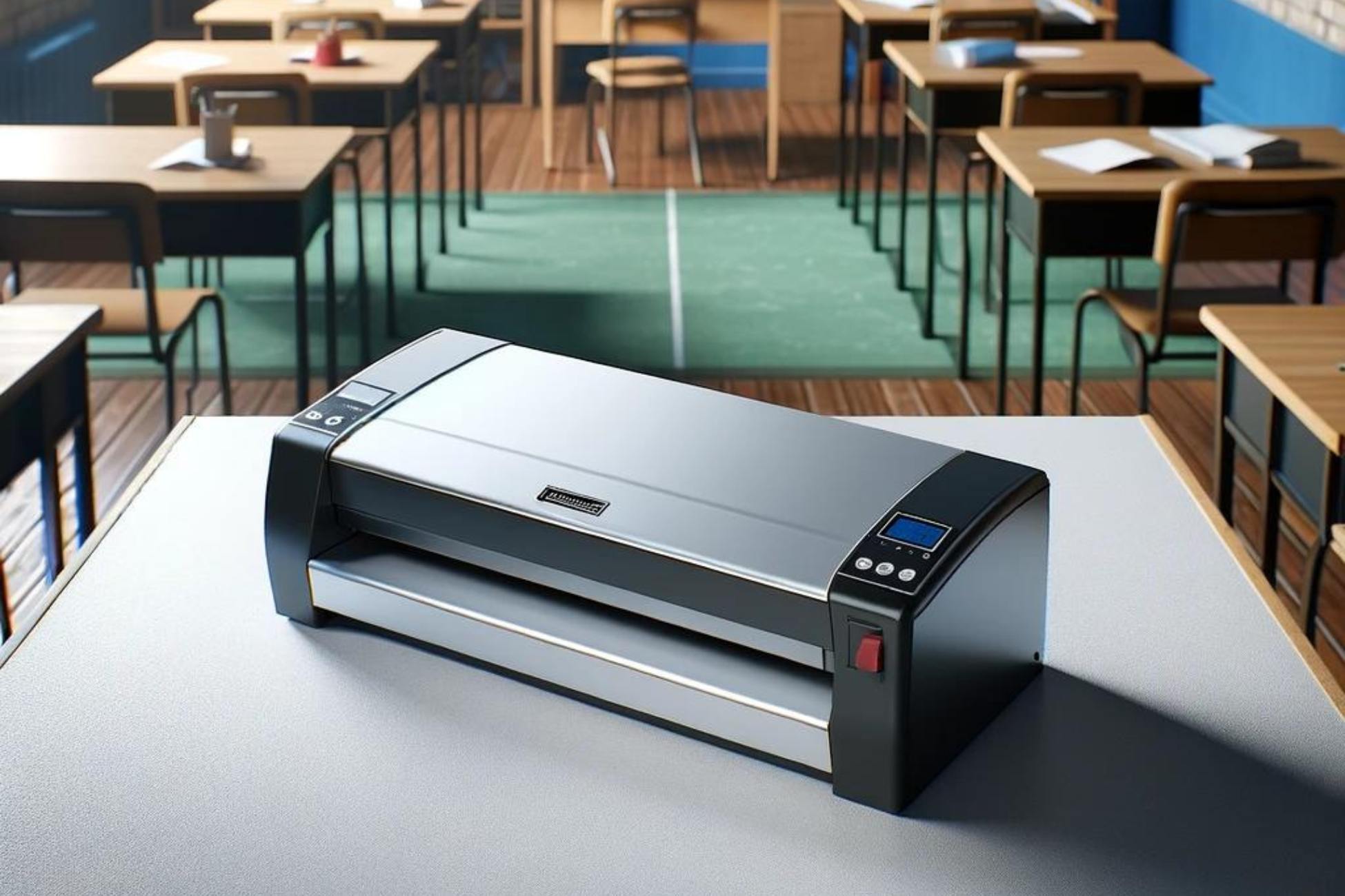 laminator on a table in a classroom
