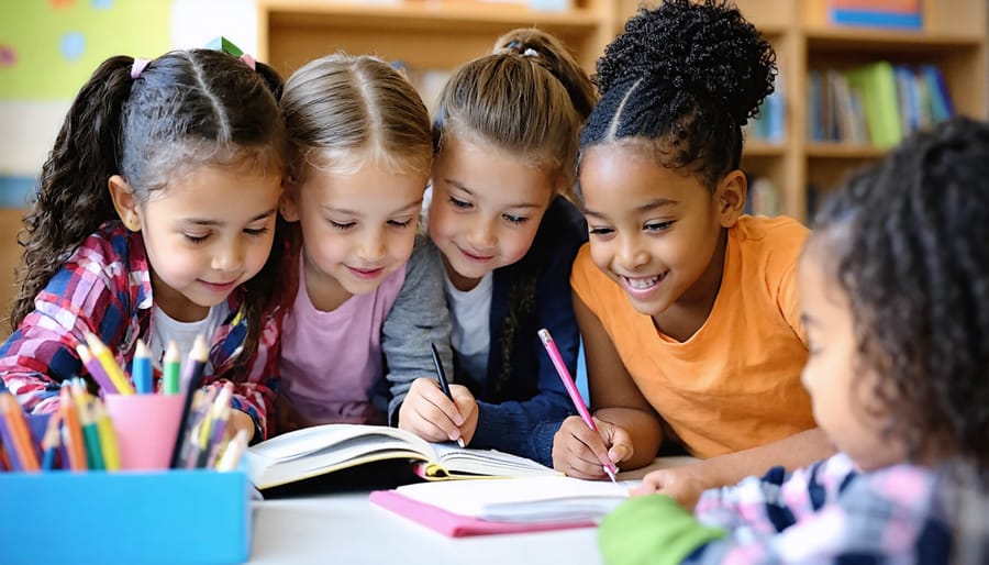 Confident newly certified teaching assistant standing in school hallway