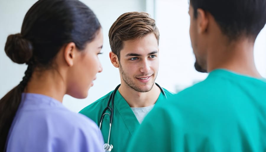 Medical student interacting with patient while being supervised by mentor