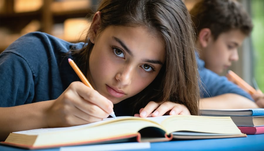 Student concentrating while taking a practice test at a desk