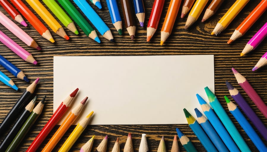 Hands holding colorful drawing supplies over white surface