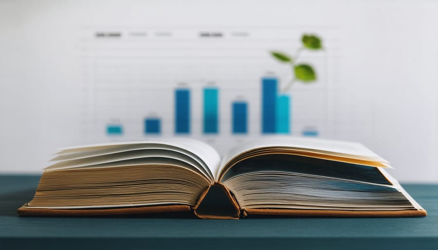 Close-up of hands writing essay on paper with keyboard nearby