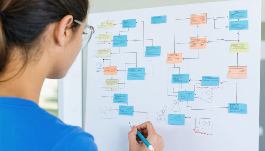 Two nursing students collaborating on concept maps and study materials