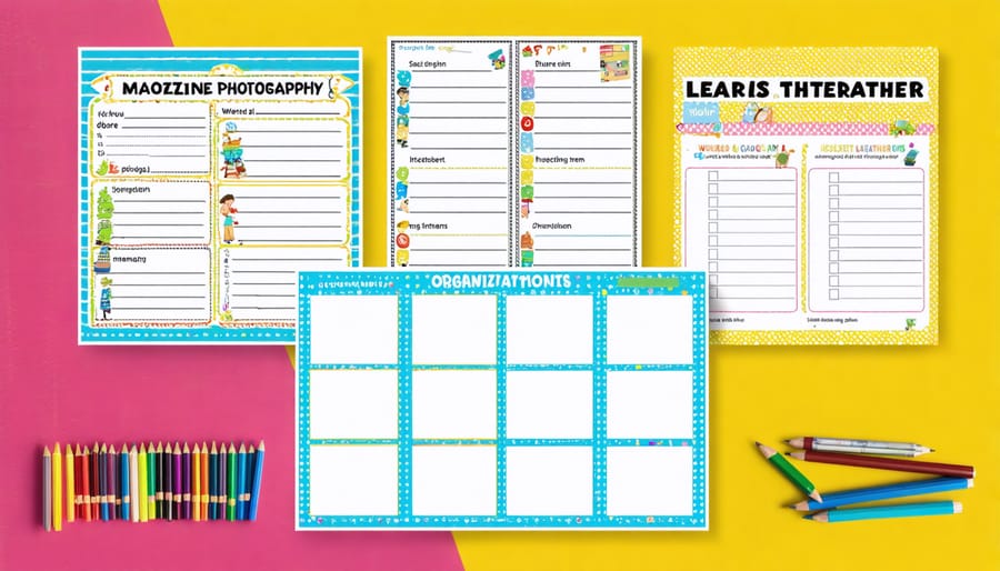 Organized classroom bulletin board with Dr. Seuss themed labels and decorations