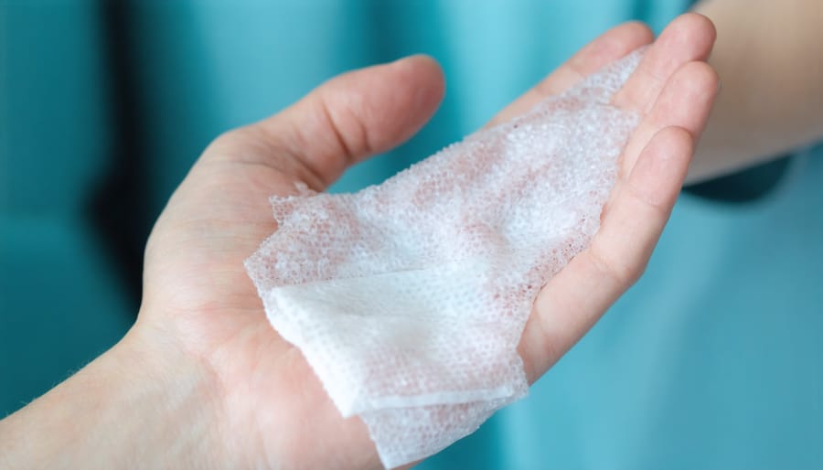 Close-up of healthcare worker's hands demonstrating proper handwashing technique