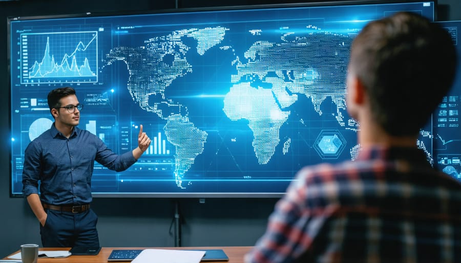 Student presenting technical project to peers in a classroom environment