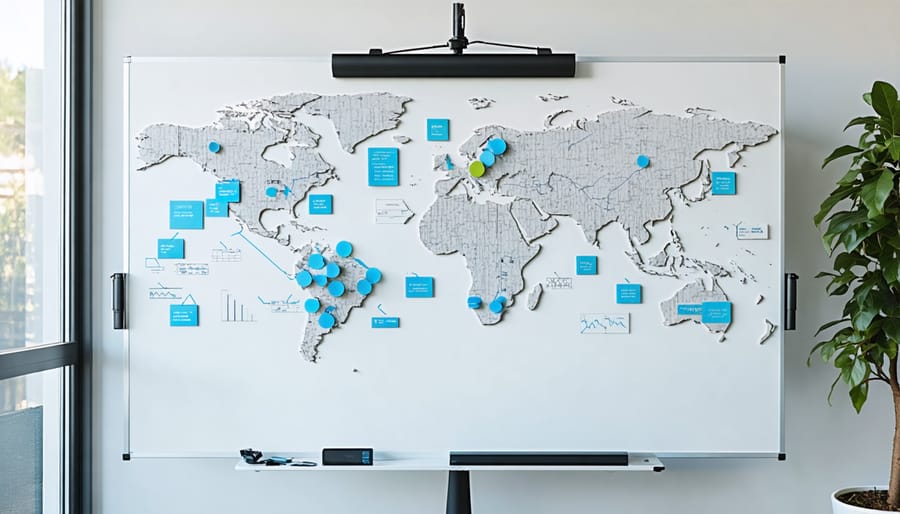 Stylus pen interacting with tablet screen showing collaborative whiteboard annotations