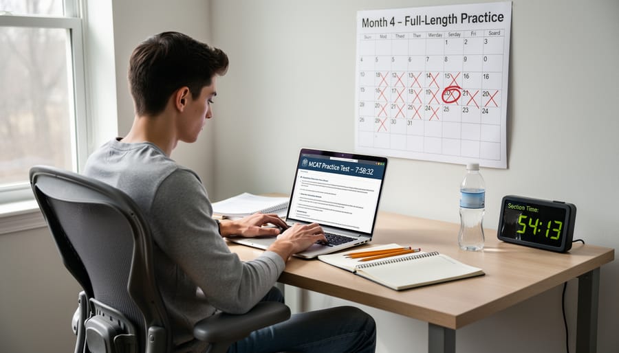 Student taking computerized practice test at desk with focused concentration