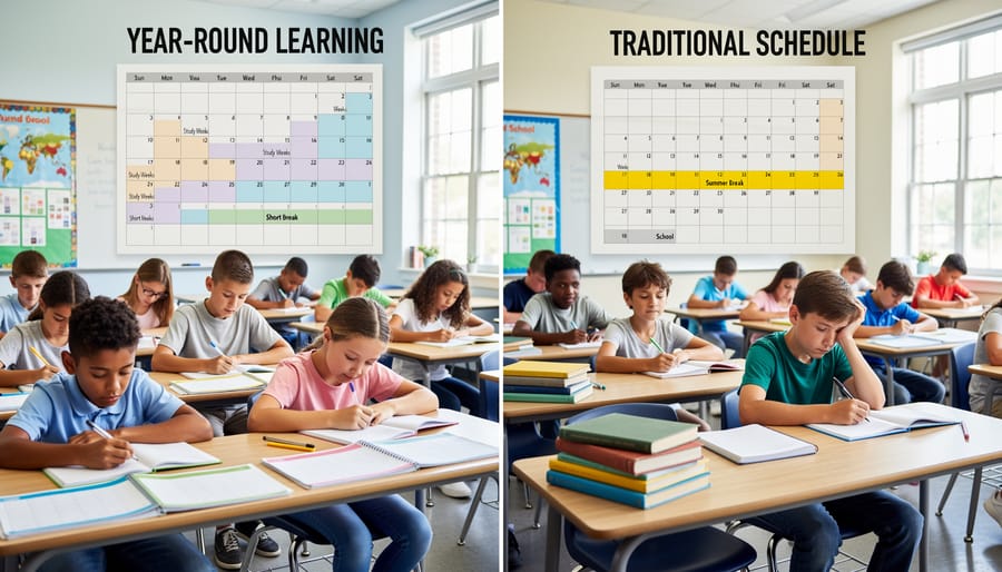 Student's hands writing in notebook surrounded by colorful educational books