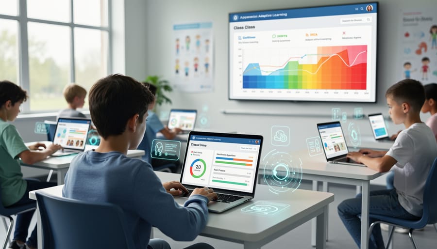 Student engaged in personalized learning using AI-powered educational software on laptop