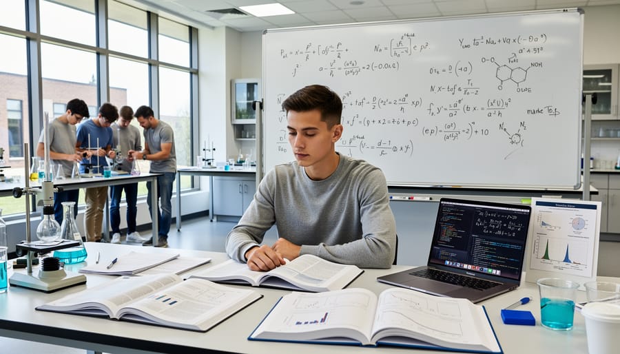 PhD student conducting research work in professional corporate internship setting