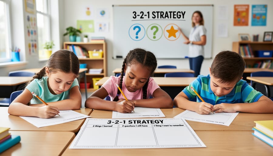 Child writing reflections in a colorful learning journal at a desk