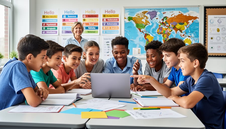 Diverse group of elementary students collaborating together in classroom circle