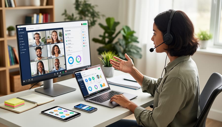 Close-up of tutor's hands using digital tools including laptop keyboard and stylus