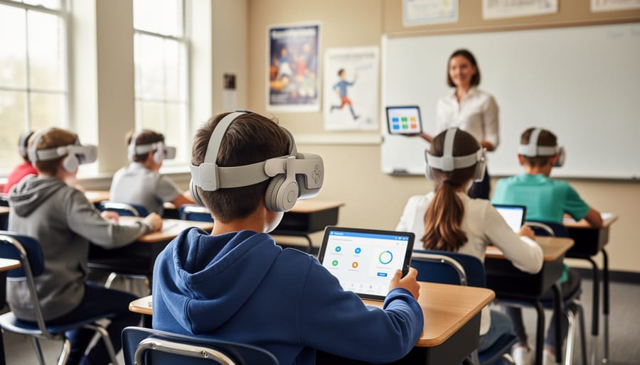 VR headset on white surface showing comfort features and design suitable for educational use