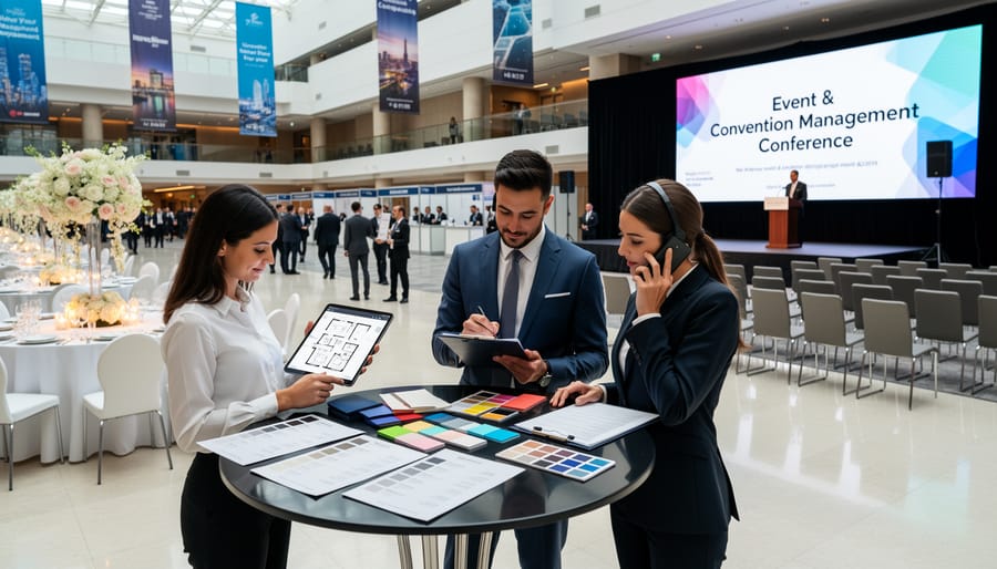 Elegant outdoor wedding reception setup at sunset with mountain backdrop