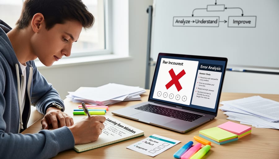 Student's hand marking answers on practice exam answer sheet