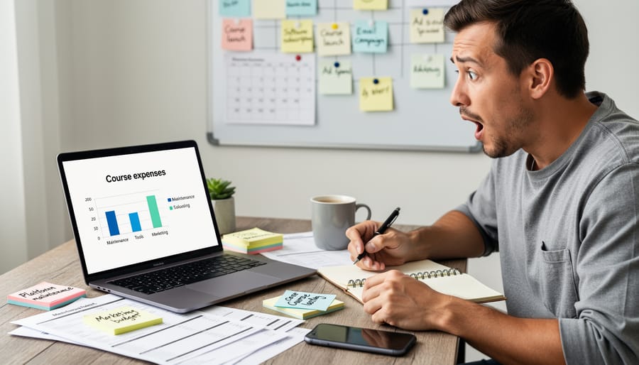 Educator reviewing unexpected costs on laptop in home office