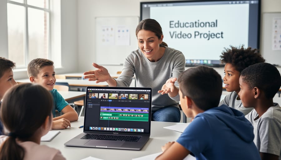 Close-up of hands editing video timeline in iMovie on MacBook