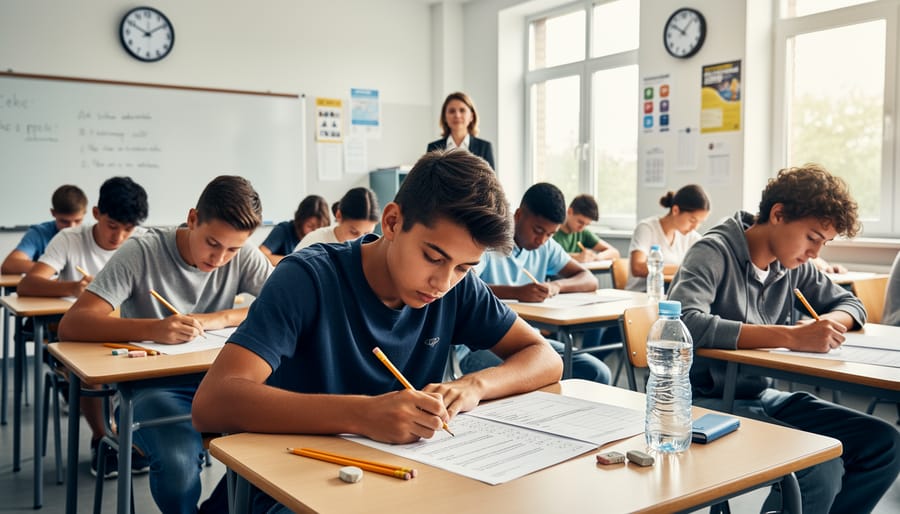 Student taking timed mock exam in realistic test conditions