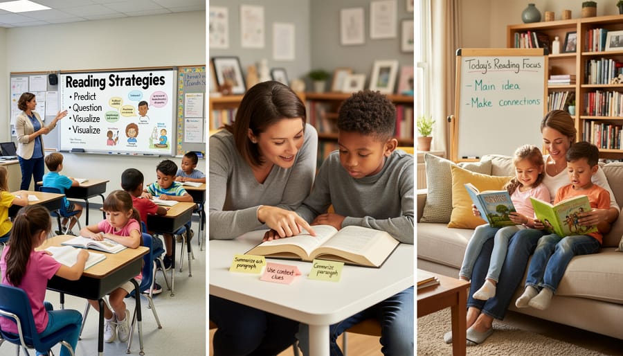 Teacher providing one-on-one reading instruction to student in library setting