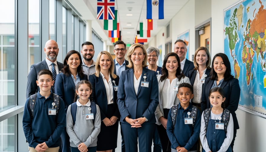 Teacher arriving at international school building for teaching position abroad