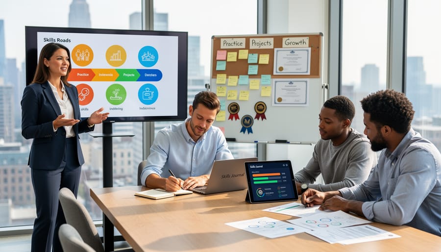 Close-up of hands working on laptop showing active skill development