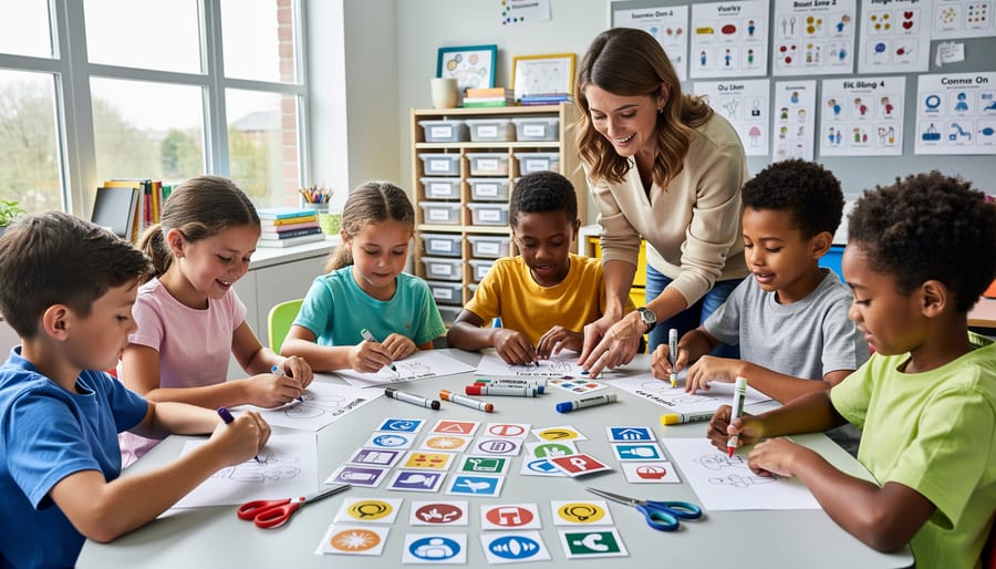 Teacher and student working together to create personalized visual support materials