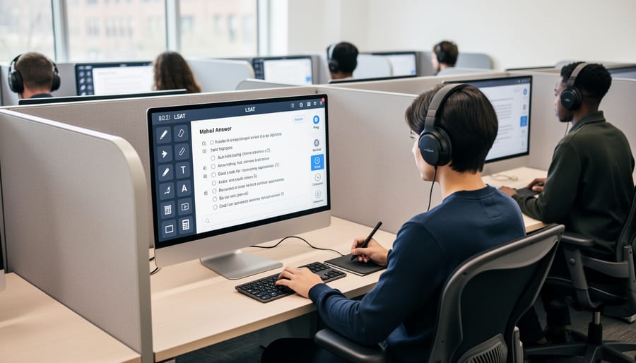 Professional student working on digital device in modern study environment