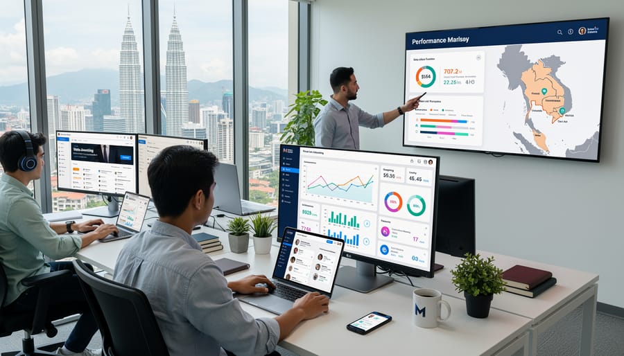 Professional working on digital marketing tasks with laptop and smartphone