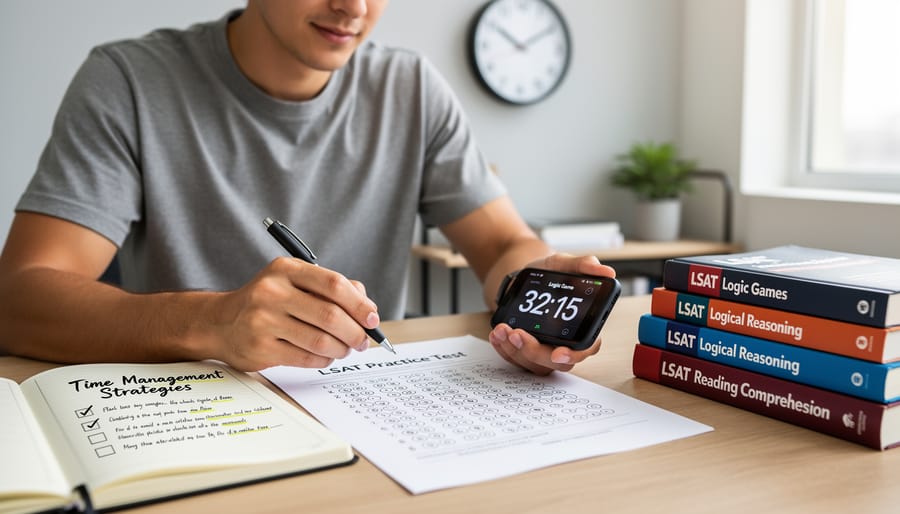 Stopwatch held in hand representing time management during standardized testing