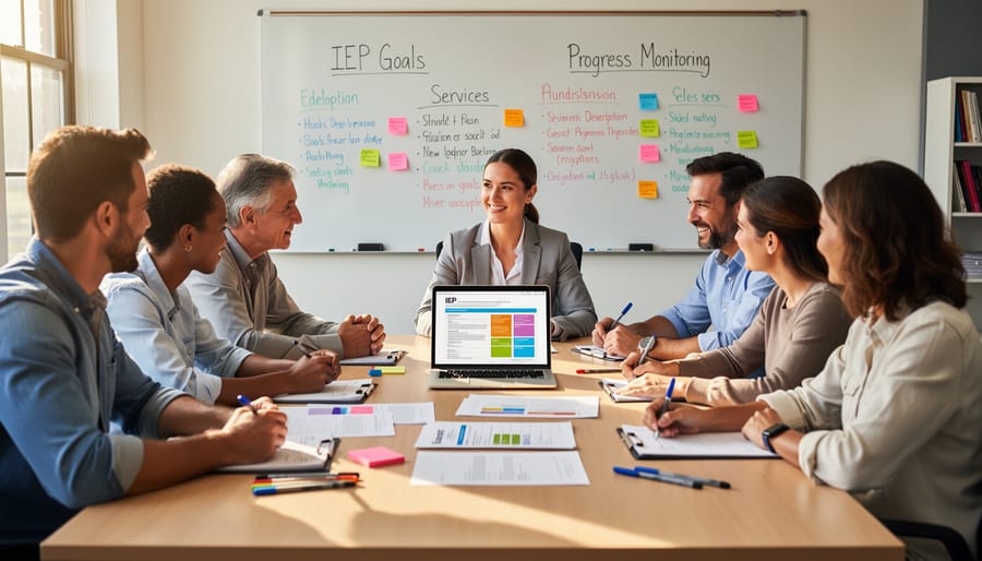 Special education team collaborating around conference table during IEP planning meeting