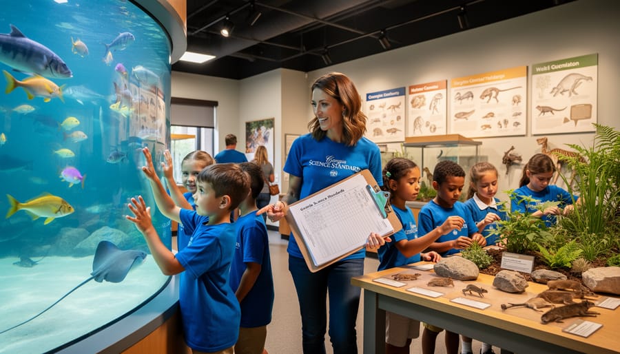 Students observing marine life during educational aquarium field trip
