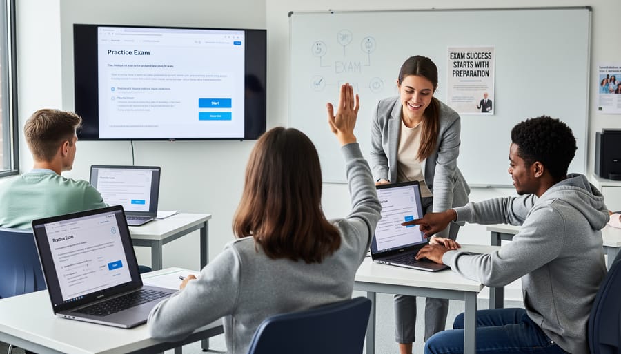 Teacher using video call to provide remote exam guidance to student