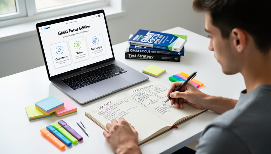 Students studying GMAT Focus Edition content on computer in modern learning environment