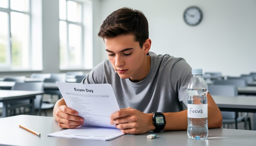 Test-taker concentrating during GMAT Focus Edition exam at computer workstation