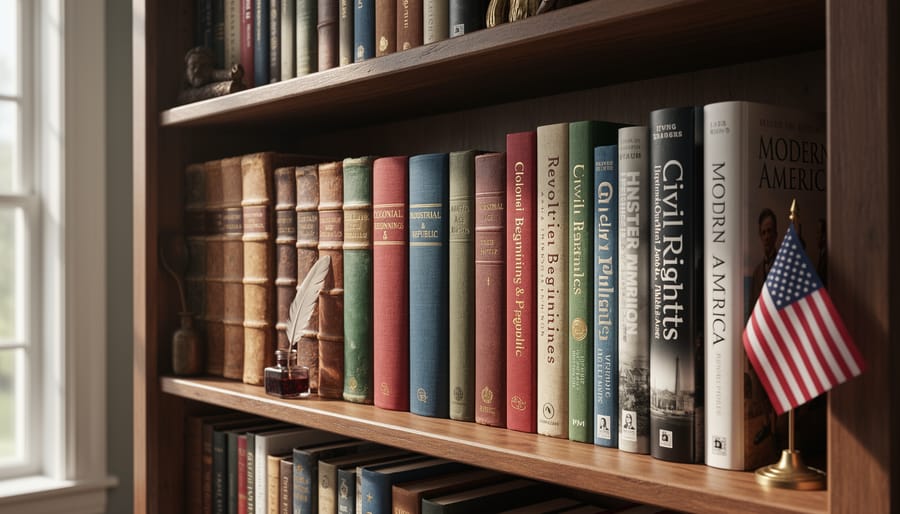 Collection of historical living books arranged on wooden table