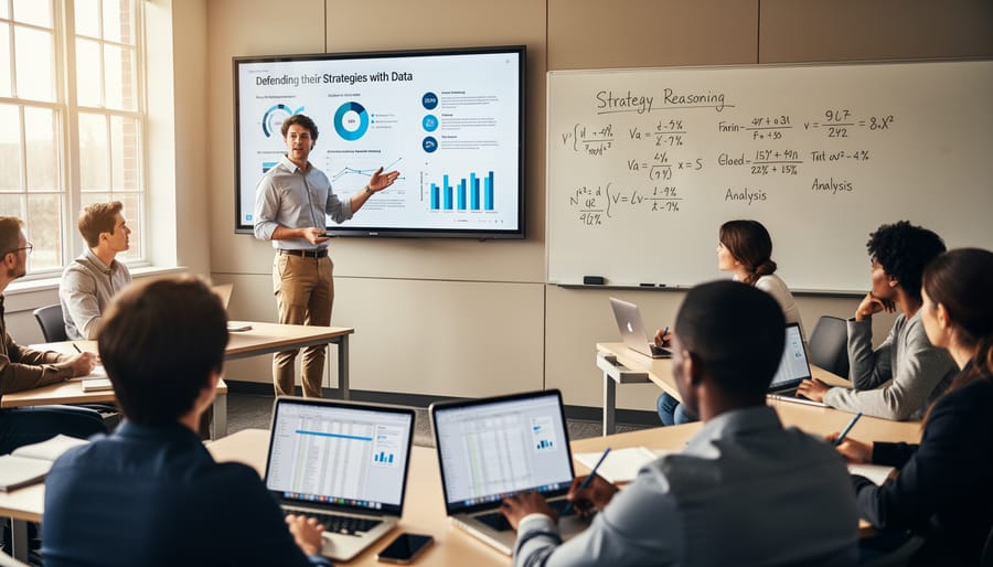 Student presenting real estate strategy recommendation to classmates