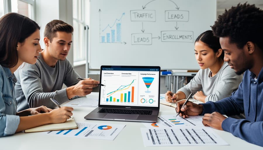 Student reviewing marketing analytics and performance metrics at desk