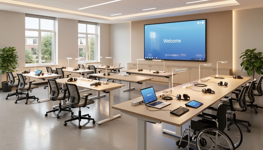 Well-organized quiet exam room set up with accommodations and assistive technology