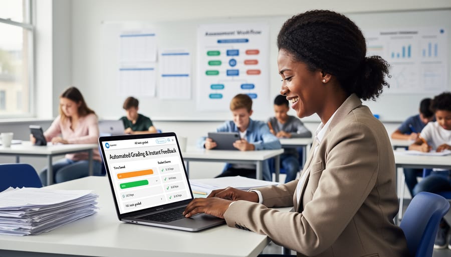 Teacher using laptop for efficient digital grading and feedback