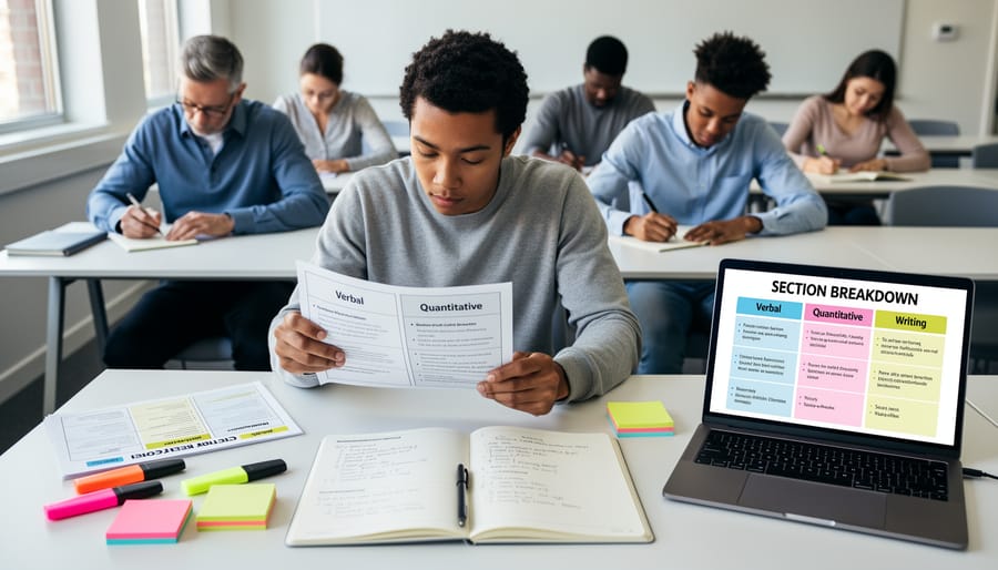 Close-up of student hands typing during test preparation with study materials nearby