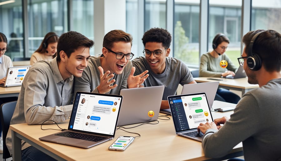 Student using laptop and smartphone for online communication and collaboration