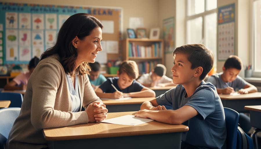 Teacher and student sharing positive fist bump moment showing strong relationship foundation