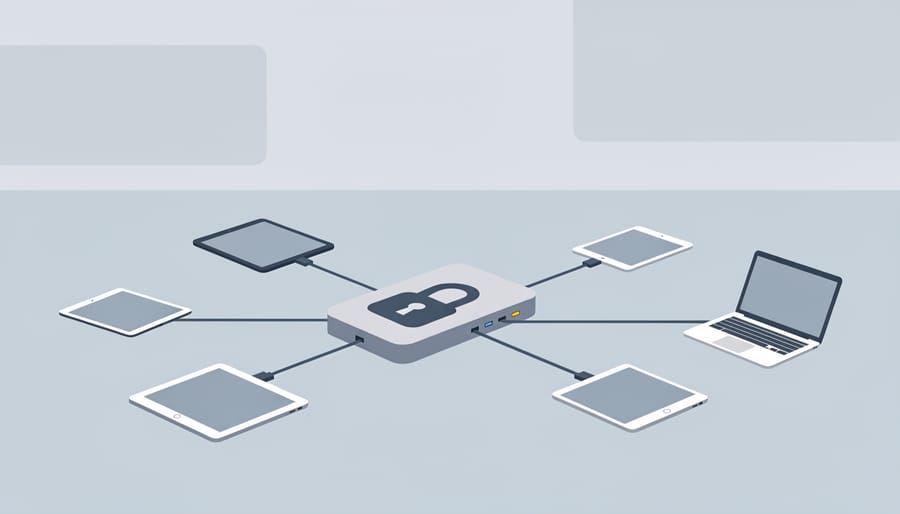 Close-up of a secure keycard being inserted into a device docking cradle with a glowing indicator