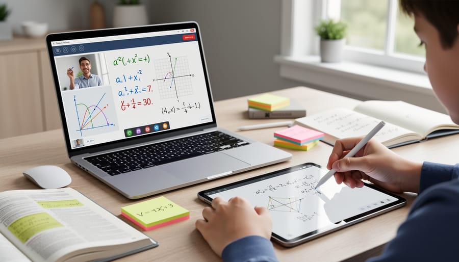 Tutor writing math on a digital tablet during an online tutoring session