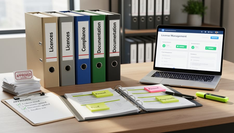 Organized desk with notebook and blank certificates representing continuing education documentation